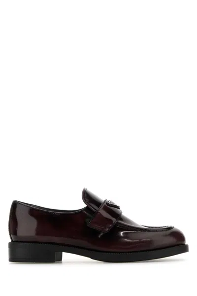 Prada Grape Leather Loafers In Brown