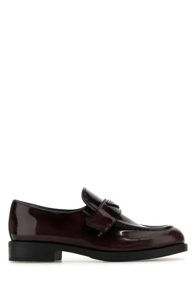 Prada Grape Leather Loafers In Burgundy