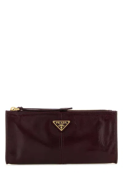Prada Grape Leather Pouch In Burgundy