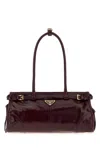 Prada Bordeaux Calf Leather Handbag With Adjustable Shoulder Strap In Purple
