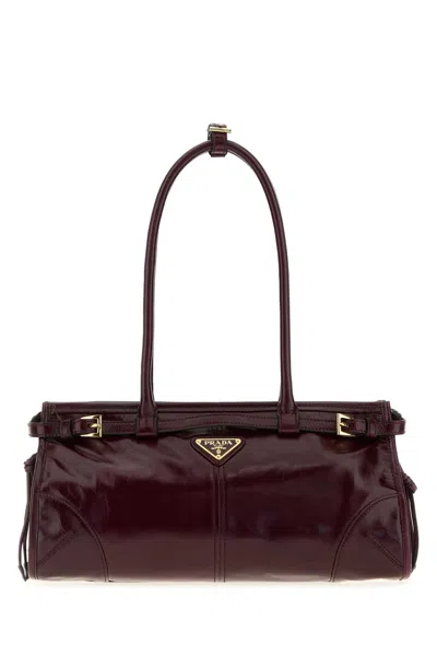 Prada Grape Leather Shoulder Bag In Burgundy