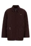 Prada Re Nylon Jacket Quilted Design Side Pockets In Brown