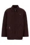 Prada Re Nylon Jacket Quilted Design Side Pockets In Brown