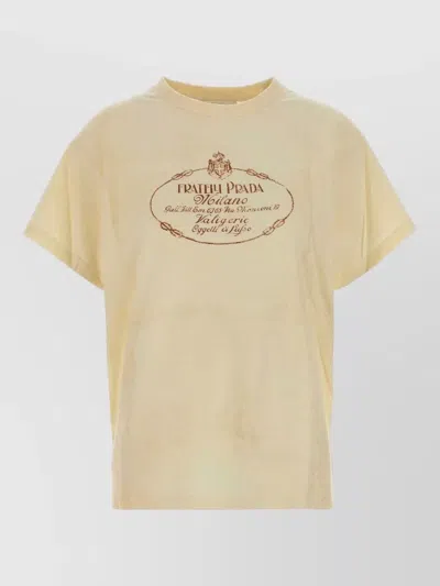 Prada Graphic Cotton T Shirt Short Sleeves In Neutral