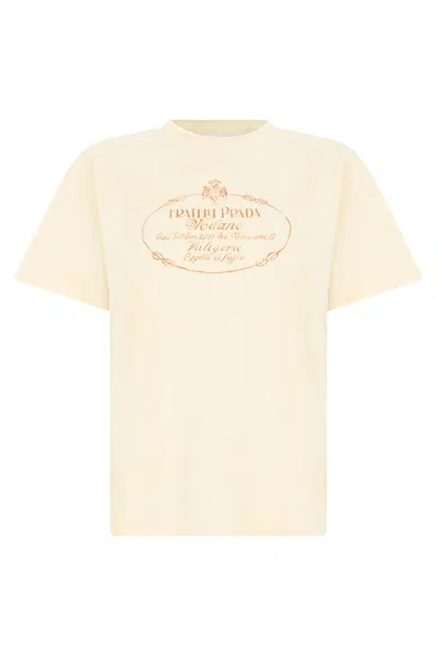 Prada Logo-embroidered Graphic T-shirt In Neutral