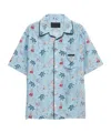Prada Satin Shirt With Printed Design And Pocket In Blue