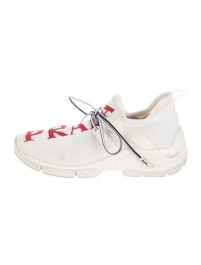 Pre-owned Prada Graphic Print Chunky Sneakers In White