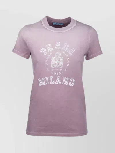 Prada Graphic Print Crew Neck Short Sleeves Top In Purple