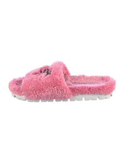 Pre-owned Prada Graphic Print Embroidered Accent Slides In Pink
