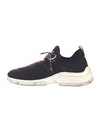 Pre-owned Prada Graphic Print Leather Trim Embellishment Chunky Sneakers In Black