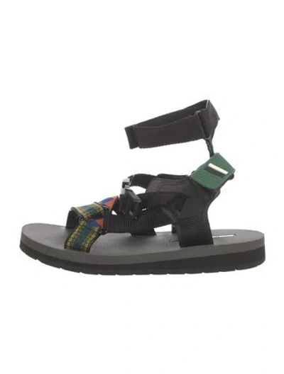 Pre-owned Prada Graphic Print Leather Trim Embellishment Sandals In Black/pink