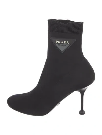 Pre-owned Prada Graphic Print Sock Boots In Black