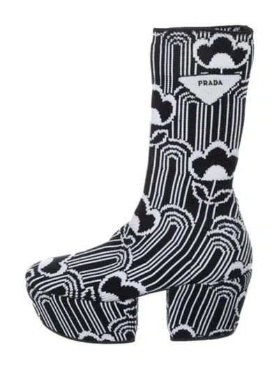 Pre-owned Prada Graphic Print Sock Boots In Black