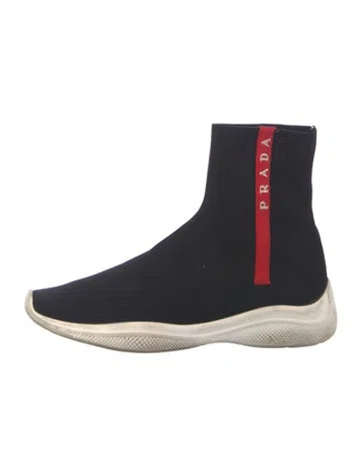 Pre-owned Prada Graphic Print Sock Sneakers In Blue
