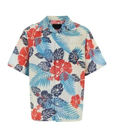 Prada Short-sleeved Printed Cotton Shirt In Multi