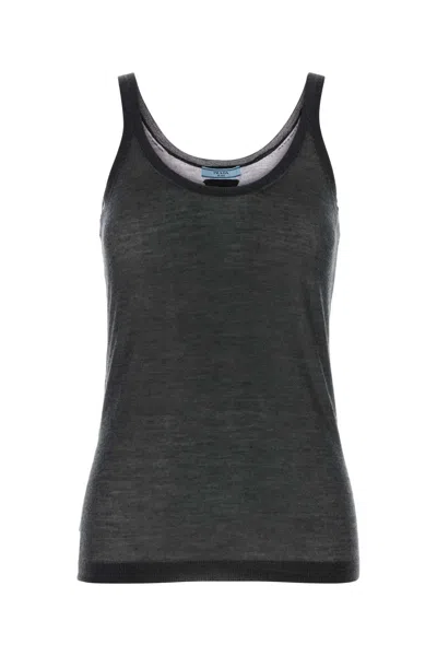 Prada Cashmere Blend Scoop Neck Tank Top In Black