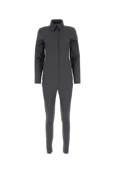 Prada Graphite Stretch Poplin Jumpsuit In Grey