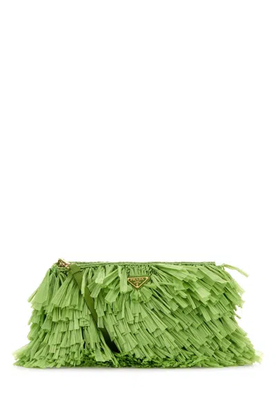 PRADA GRASS GREEN CROCHET CLUTCH