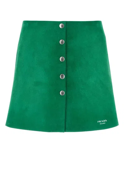 PRADA GRASS GREEN SUEDE MINI SKIRT