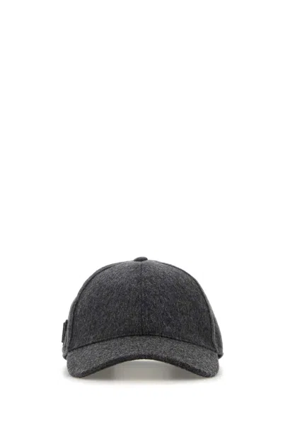 PRADA PRADA DARK GREY FLANNEL BASEBALL CAP