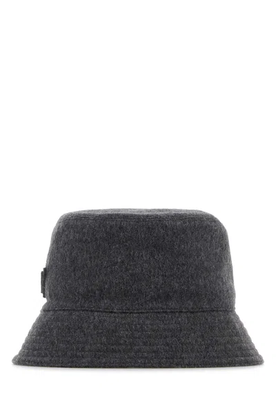 PRADA PRADA DARK GREY FELT BUCKET HAT