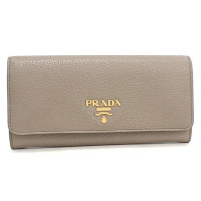 Pre-owned Prada Gray Leather Long Wallet (bi-fold) ()