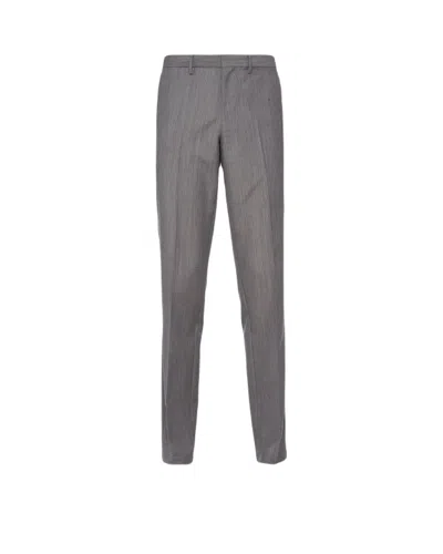 Prada Triangle-logo Mohair Tailored Trousers In Gray