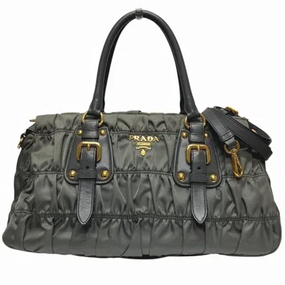 Pre-owned Prada Gray Nylon Leather Handbag Shoulder Bag ()