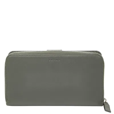 Pre-owned Prada Gray Saffiano Triangle Leather Long Wallet (bi-fold) ()