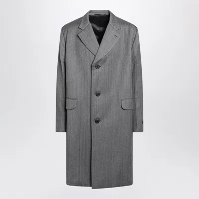 PRADA PRADA GRAY SINGLE-BREASTED WOOL COAT