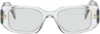 Prada Gray Symbole Rectangle Acetate Sunglasses In Metallic