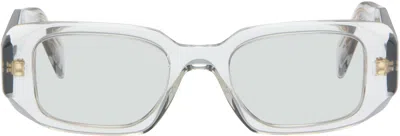 Prada Gray Symbole Rectangle Acetate Sunglasses In Metallic