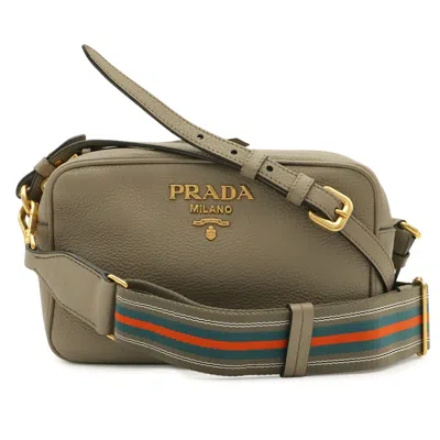 Pre-owned Prada Grayish Leather Clutch Bag Pochette Shoulder Bag ()