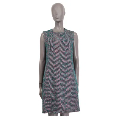 Pre-owned Prada Green & Pink Wool Chevron Sleeveless Knit Dress 42 M