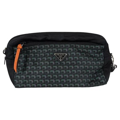 Pre-owned Prada Green Black Nylon 2017 Geometric Zip Travel Pouch Bag