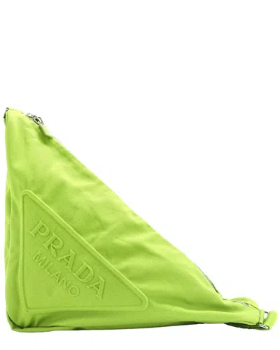 Prada Green Canvas Triangle Logo Zip Crossbody Embossed Large (authentic Pre-  Loved)