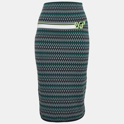 Pre-owned Prada Green Chevron Patterned Knit Midi Skirt M