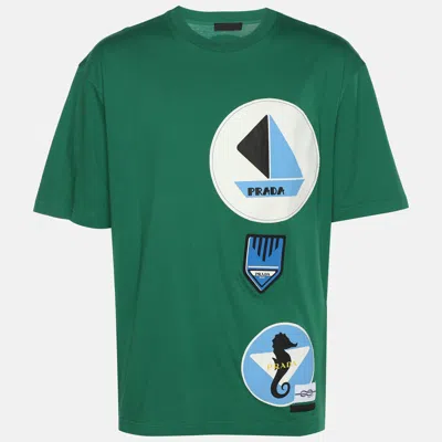 Pre-owned Prada Green Cotton Patch Detail T-shirt Xl