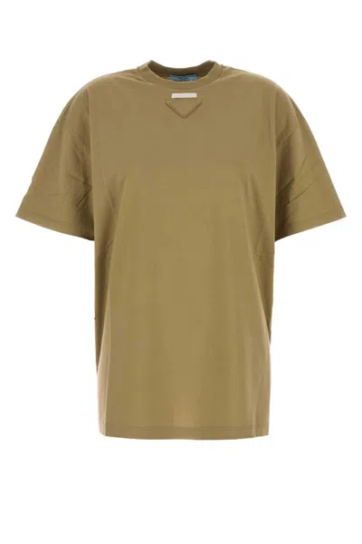 PRADA GREEN CREWNECK COTTON T-SHIRT