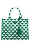 Prada Women Embroidered Fabric Small Symbole Shopping Bag In Green
