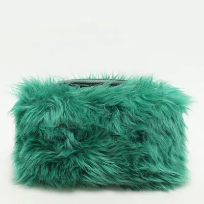 Pre-owned Prada Green Faux Fur Wristlet Clutch