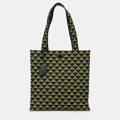 Pre-owned Prada Green Jacquard Triangolo Symbole Shopping Tote
