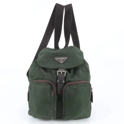 Pre-owned Prada Green Khaki Nylon Leather Backpack () In Green, Khaki