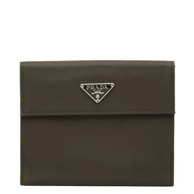 Pre-owned Prada Green Khaki Nylon Leather Wallet (bi-fold) () In Green, Khaki