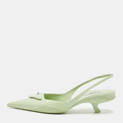 Pre-owned Prada Green Leather Bow Slingback Pumps Size 37.5
