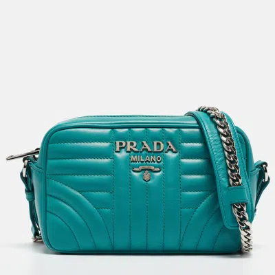 Pre-owned Prada Green Leather Diagramme Camera Shoulder Bag