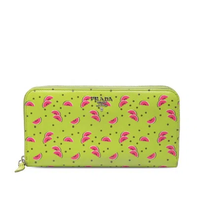 Pre-owned Prada Green Leather Long Wallet (bi-fold) ()
