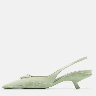Pre-owned Prada Green Leather Pointed Toe Slingback Pumps Size 39