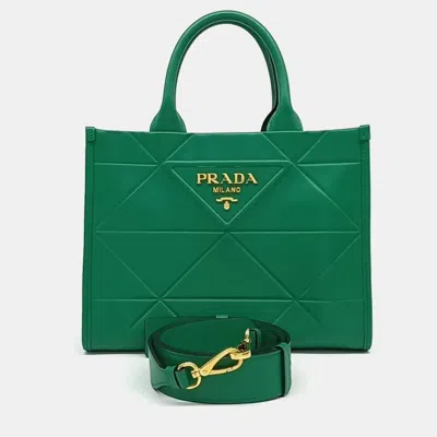 Pre-owned Prada Green Leather Symbol Tote And Shoulder Bag (1ba379)