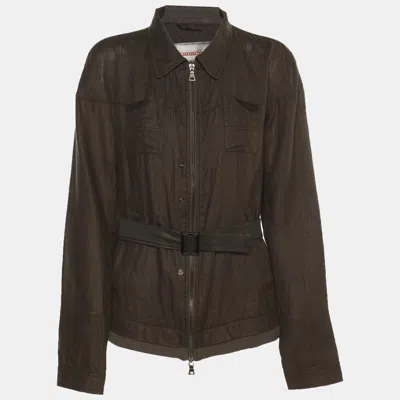 Pre-owned Prada Green Linen Zip Jacket M